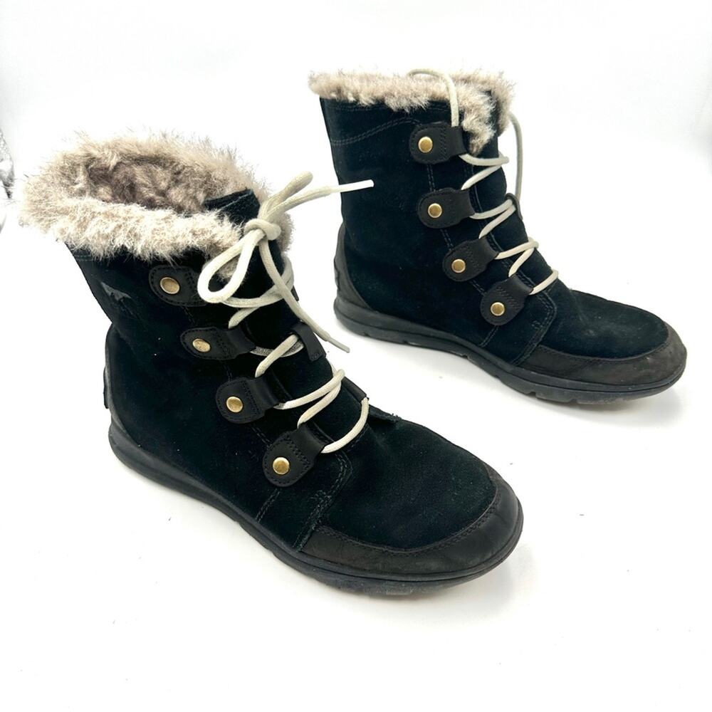Sorel Women's Explorer Joan, Black Suede Snow Boots, Size 10